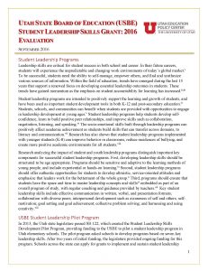 Utah State Board of Education (USBE) Student Leadership Skills Grant: 2016 Evaluation